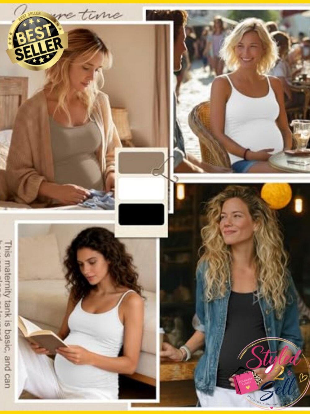 Maternity Tank Tops 3 Pack Cotton Blend Ruched Adjustable Strap Nursing Cami